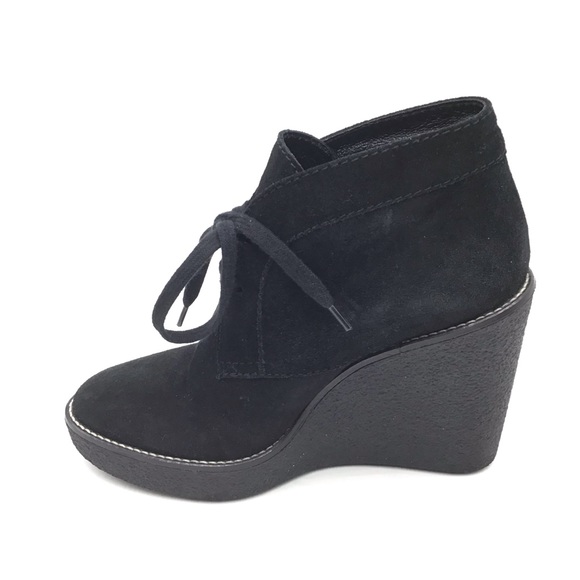 Aquatalia Vianna size 5.5 black wedge boot suede lace up Italy Flaw - Picture 4 of 9